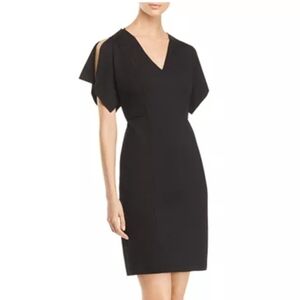 New Elie Tahari Elegant Black Split Sleeve, Vneck Dress Sz 10